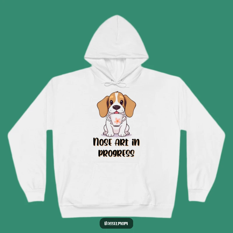 Cozy Funny Basset Hound Teacup Balance Hoodie - Warm Comfort and Humor