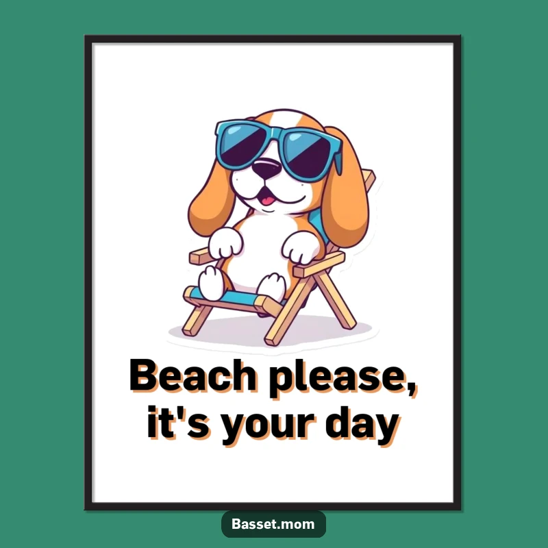Free Printable Basset Hound Beach Wall Art: Funny Pup Lounging Decor