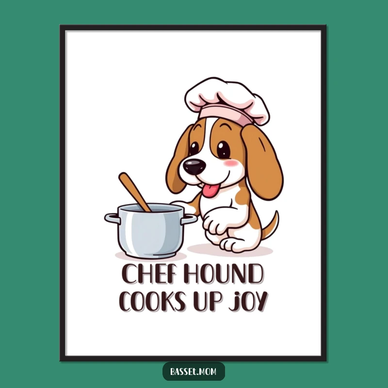 Free Printable Wall Art: Funny Chef Basset Hound Cooking - Humorous Decor