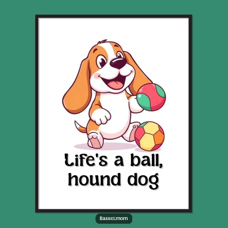 Free Printable Basset Hound Art: Cheerful Ball Bouncing, Funny Dog Playing Decor