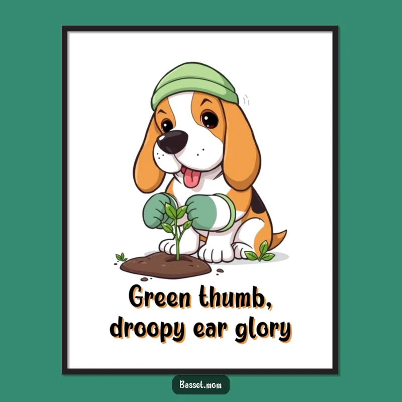 Free Printable Basset Hound Gardener Wall Art: Planting Pup, Funny Downloadable Plant Decor