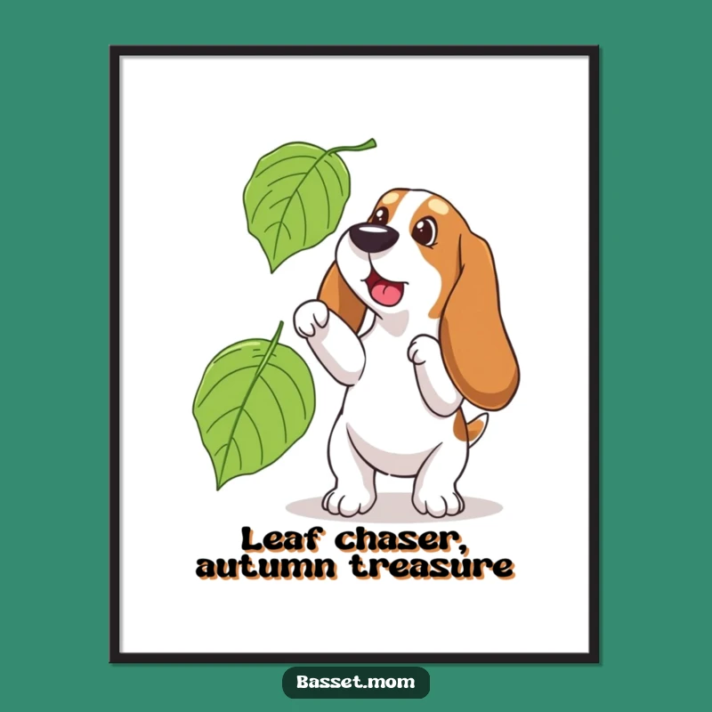 Free Printable Basset Leaf Art - Whimsical Autumn Funny Downloadable Wall Decor Gift