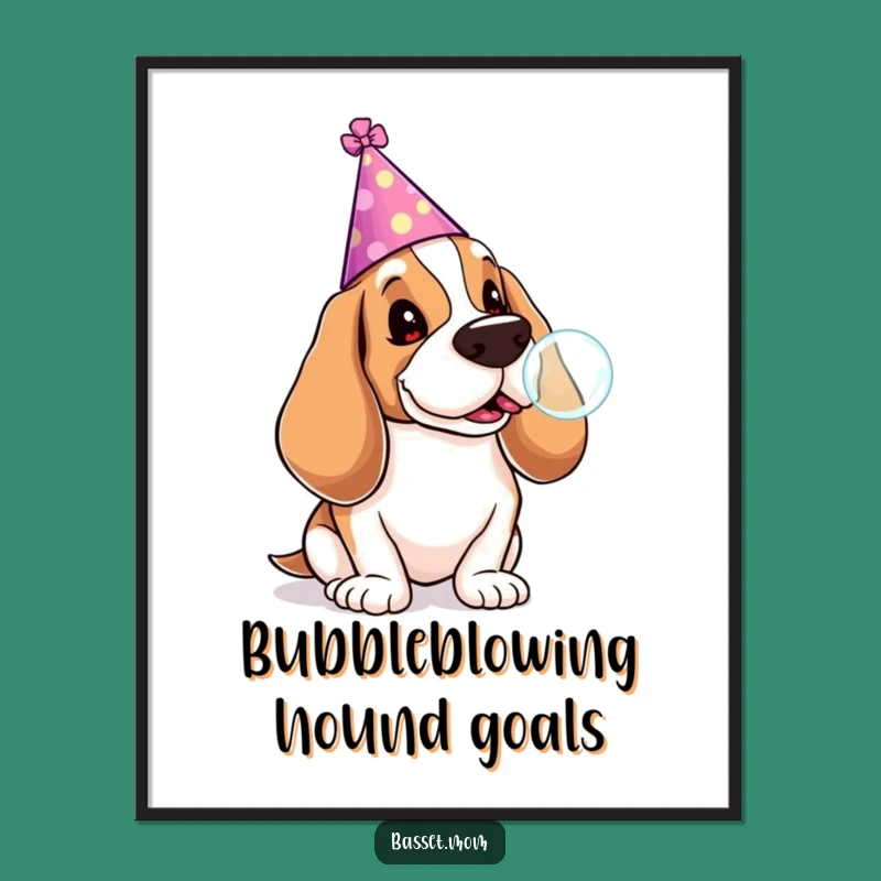 Free Printable Funny Basset Hound Wall Art: Party Pup Downloadable Decor