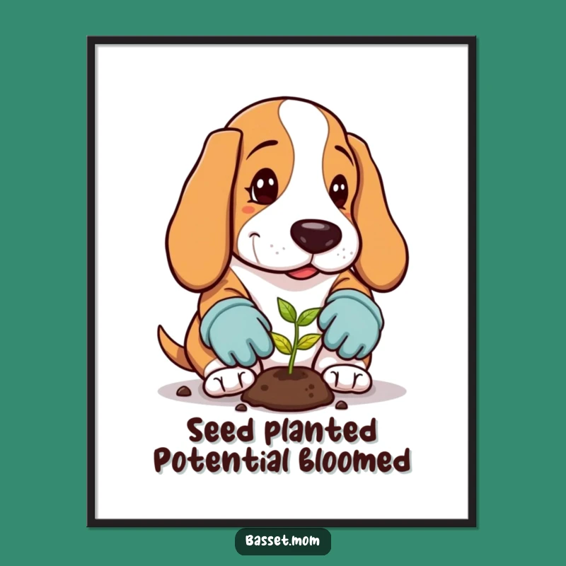 Free Printable Wall Art: Funny Basset Hound Gardener, Downloadable DIY Decor!