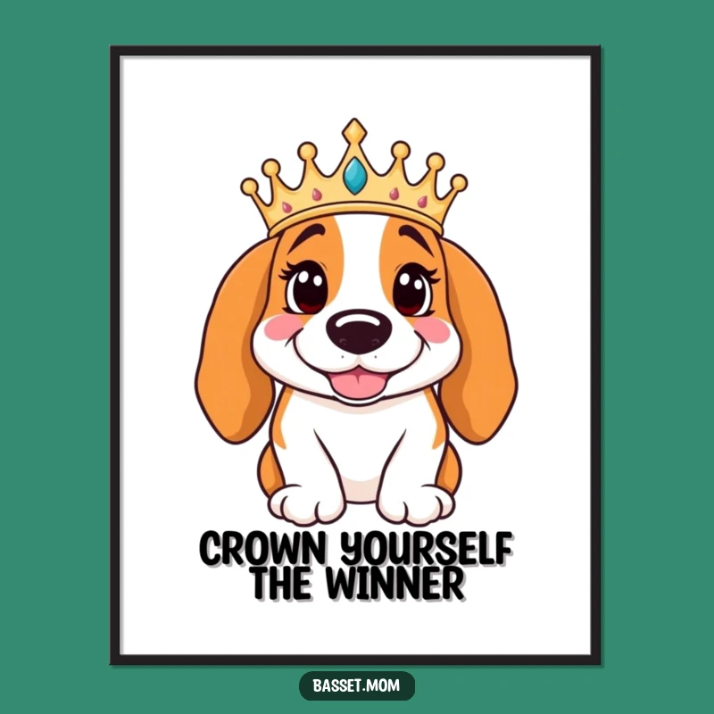 Free Printable Wall Art: Regal Basset Hound with Crown - Funny Royal Decor