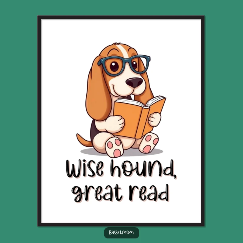 Funny Basset Hound Wall Art Free Printable: Bookworm Dog Downloadable Decor