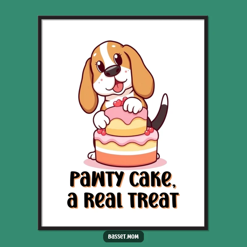Funny Basset Hound Wall Art Free Printable: Cake Balancing Dog Downloadable Decor