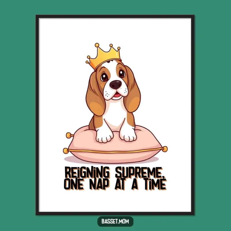 Funny Free Printable Basset Hound Wall Art: Royal Pooch Portrait Downloadable Decor