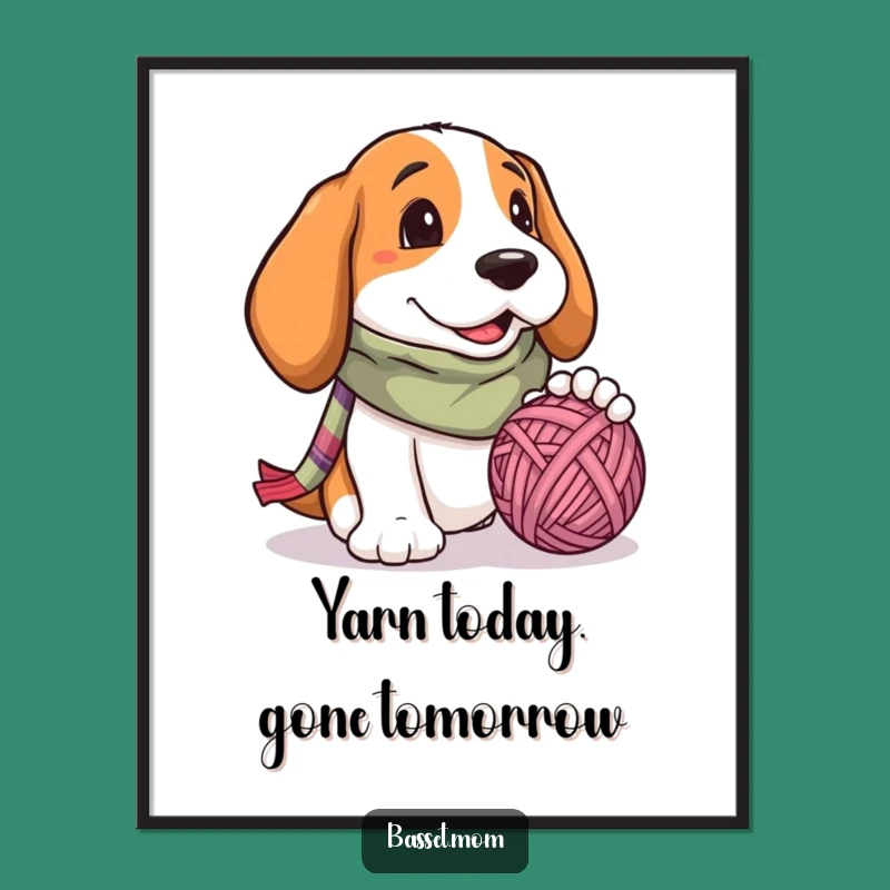 Funny Free Printable Wall Art: Basset Hound Yarn Ball - Quirky Downloadable Decor