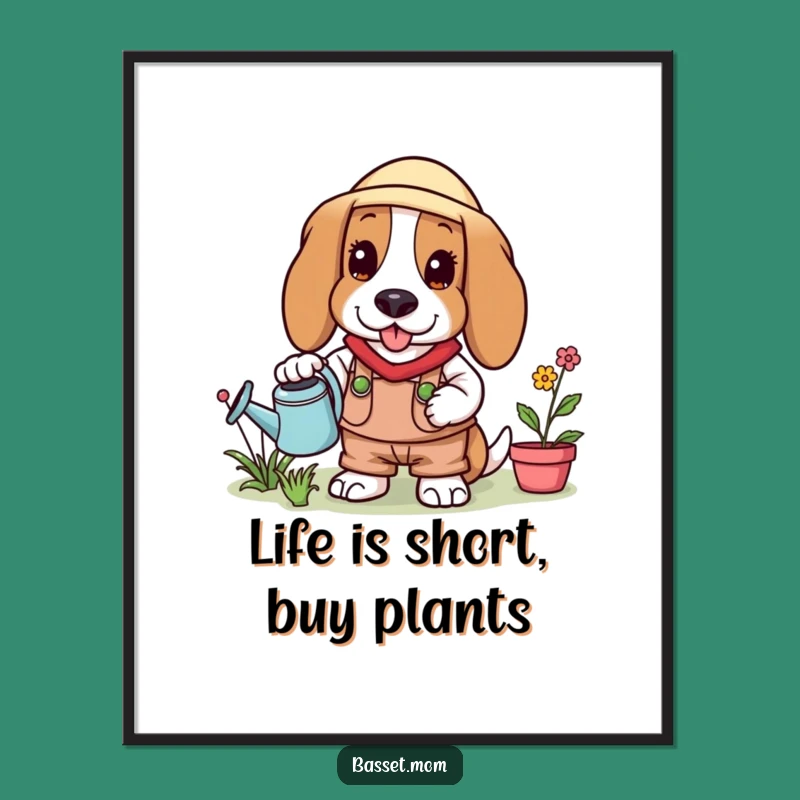 Funny Free Printable Wall Art: Gardening Basset Hound Downloadable Decor