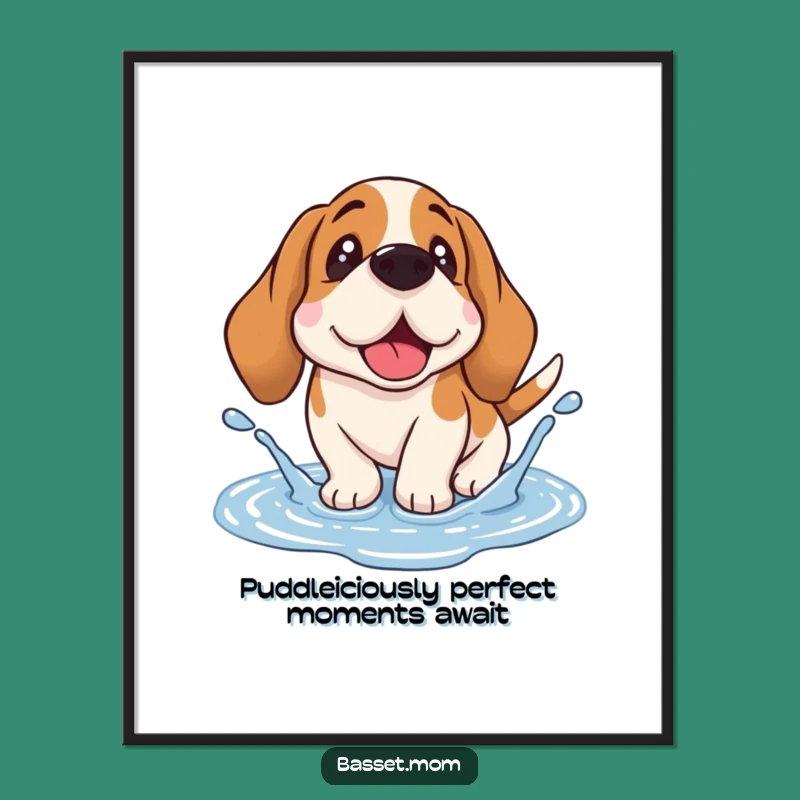 Free Printable Wall Art: Funny Basset Hound Puddle Splash - Quirky Dog Decor!