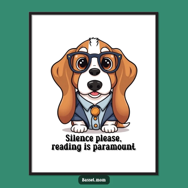 Free Printable Basset Hound Librarian Wall Art: Scholarly Dog Downloadable Art for Book Lovers