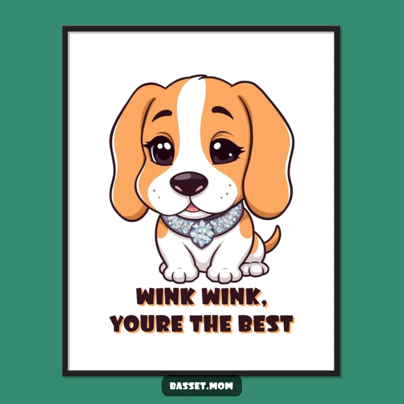 Free Printable Wall Art: Winking Basset Hound with Sparkly Collar - Funny Decor
