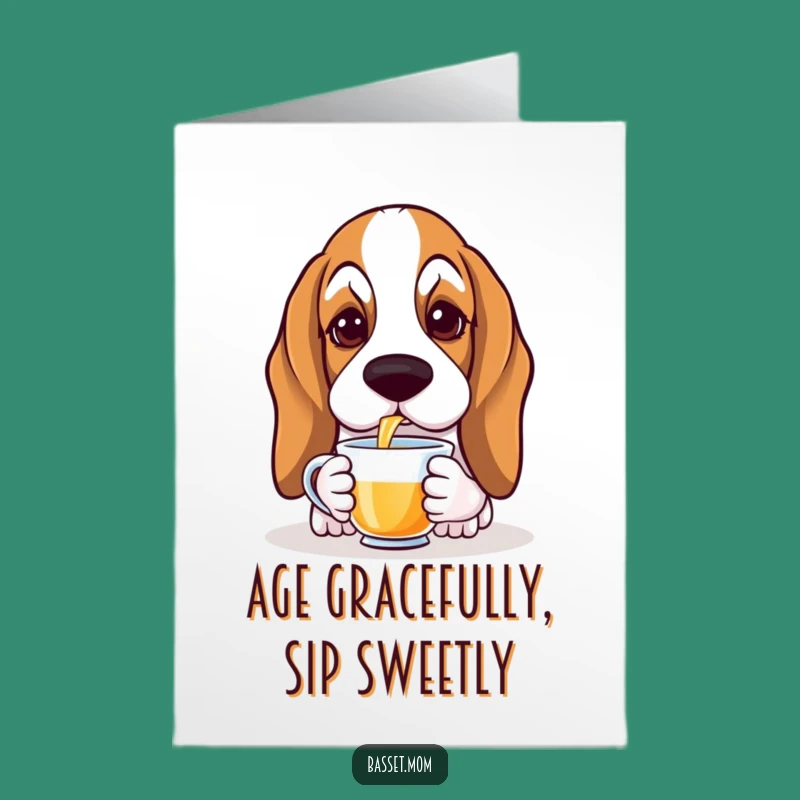 Free Printable Birthday Card: Sophisticated Basset Hound Tea Time - Elegant Humor!