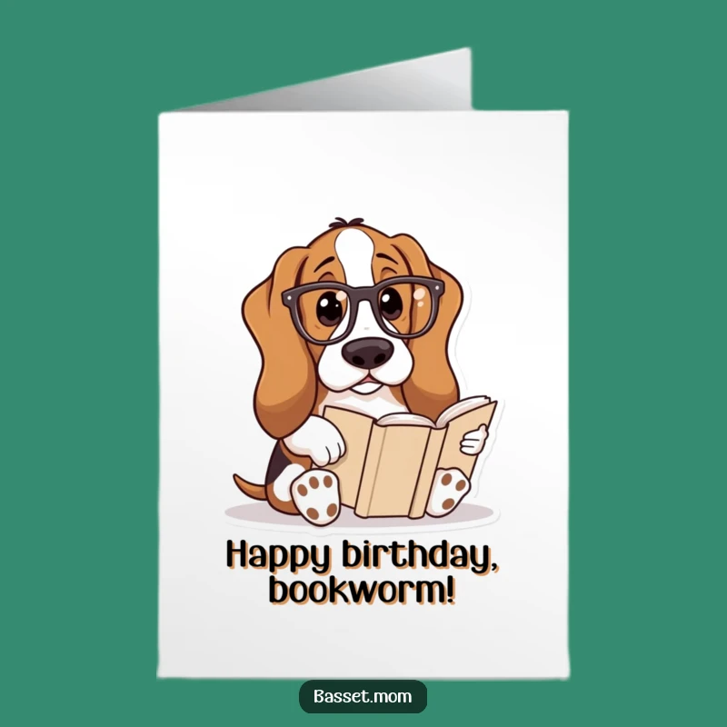 Free Printable Bookworm Basset Birthday Card: Funny Dog Lover Downloadable Gift