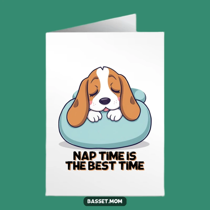 Free Printable Funny Basset Hound Birthday Card: Sleepy Pup Cushion Downloadable Gift