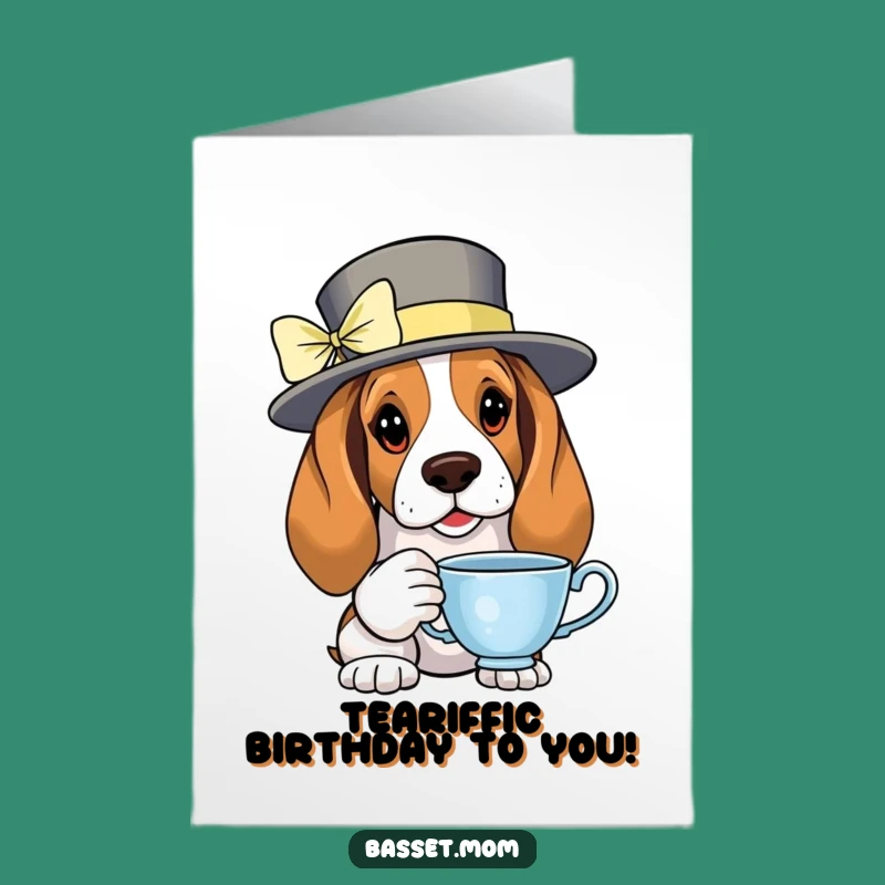 Funny Free Printable Birthday Card: Fancy Basset Hound Tea Party DIY Gift