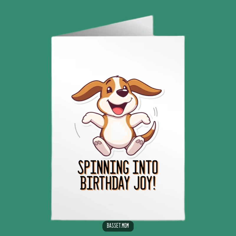 Joyful Basset Hound Birthday Card Free Printable: Spinning Dog Downloadable Fun Gift
