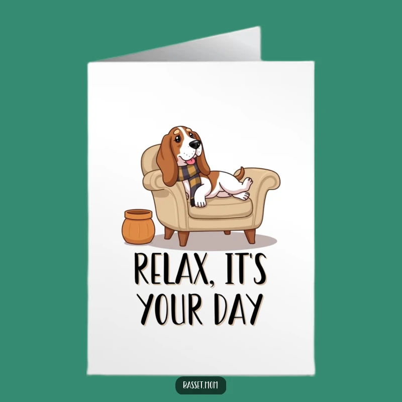 Free Printable Birthday Card: Cozy Basset Hound Scarf - Relaxing Downloadable Gift!