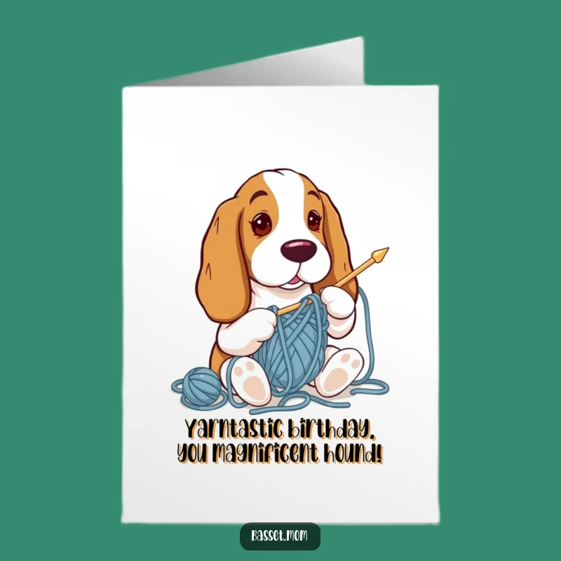 Funny Free Printable Birthday Card: Basset Hound Knitter Fail DIY Downloadable Gift