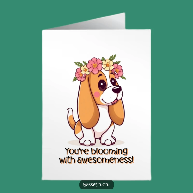 Free Printable Floral Basset Hound Birthday Card: Funny Dog Lover Downloadable Gift