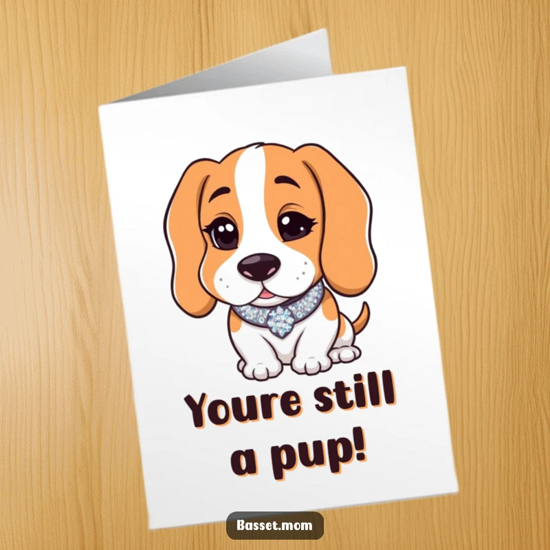 Funny Free Printable Birthday Card: Basset Hound with a sparkly collar, winking charmingly with a playful expression.