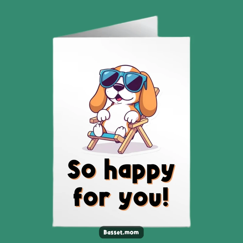 Free Printable Basset Hound Beach Congrats Card: Funny Pup Lounging Download