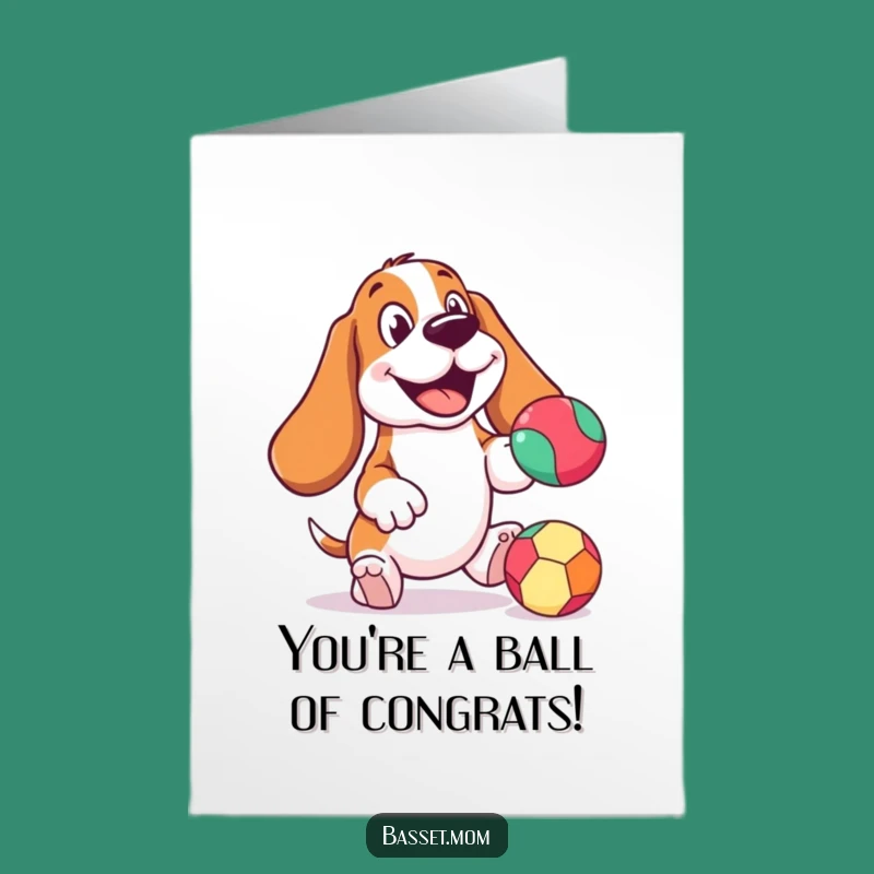 Free Printable Basset Hound Congrats Card: Cheerful Ball Player, Winning Wags!