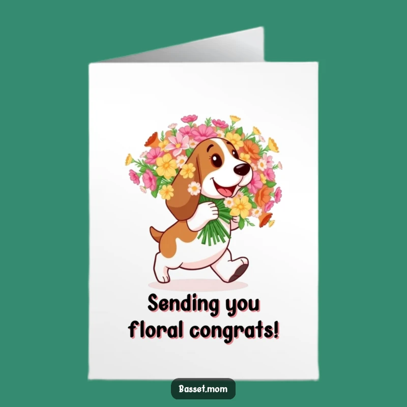 Free Printable Basset Hound Congrats Card: Joyful Flower Waddle Downloadable