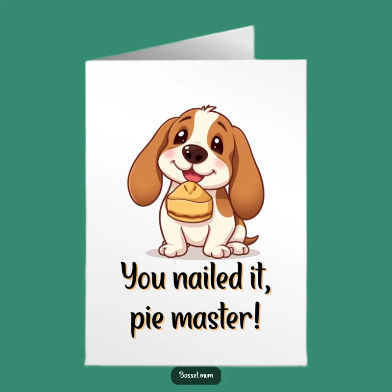 Free Printable Basset Hound Congratulations Card: Silly Dog Pie Balancing Downloadable Gift