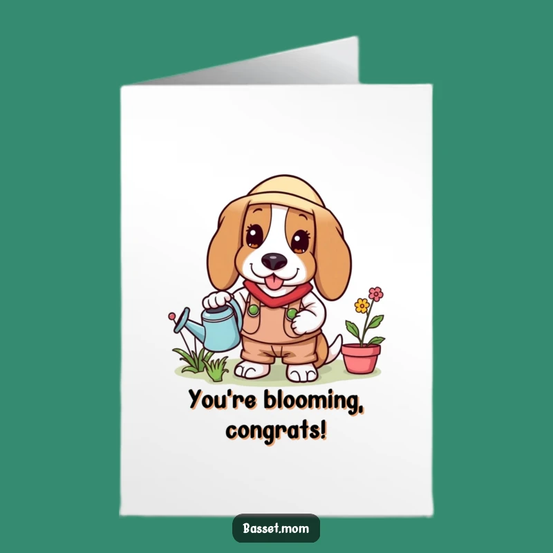 Free Printable Congrats Card: Basset Hound Gardener DIY Downloadable Gift