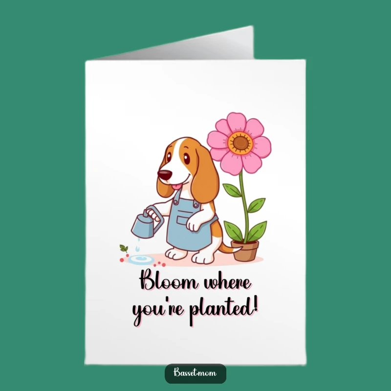 Free Printable Congrats Card: Gardening Basset Hound - Cultivating Success!