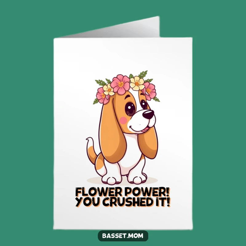 Free Printable Floral Basset Hound Congrats Card: Funny Dog Downloadable Gift