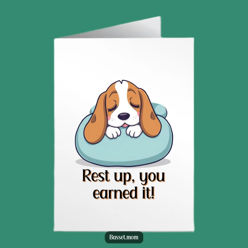 Free Printable Funny Basset Hound Congrats Card: Sleepy Pup Cushion Downloadable Gift