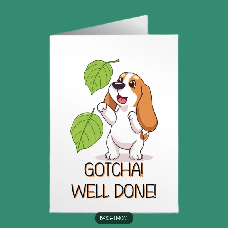 Free Printable Playful Basset Leaf Card - Seasonal Funny Downloadable Gift for New Beginnings