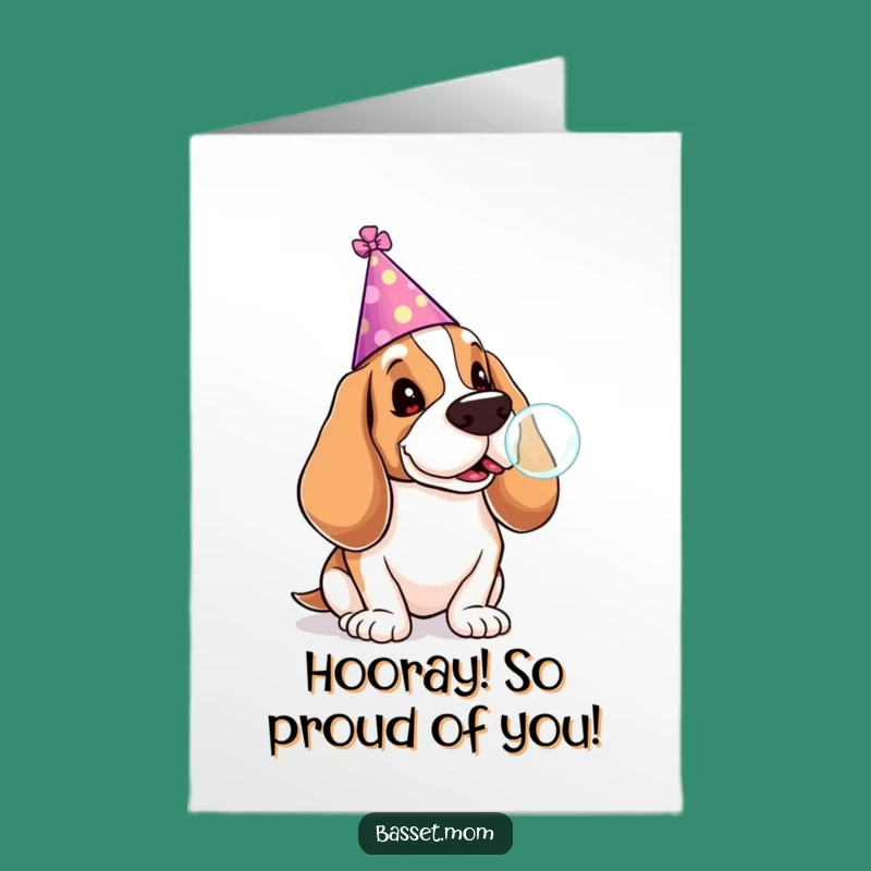 Free Printable Funny Basset Hound Congrats Card: Party Pup Downloadable Gift