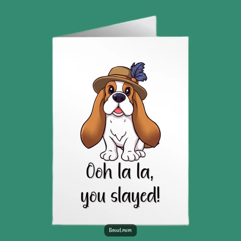 Free Printable 'Congrats!' Basset Hound Card: Feathered Flair LOL Downloadable