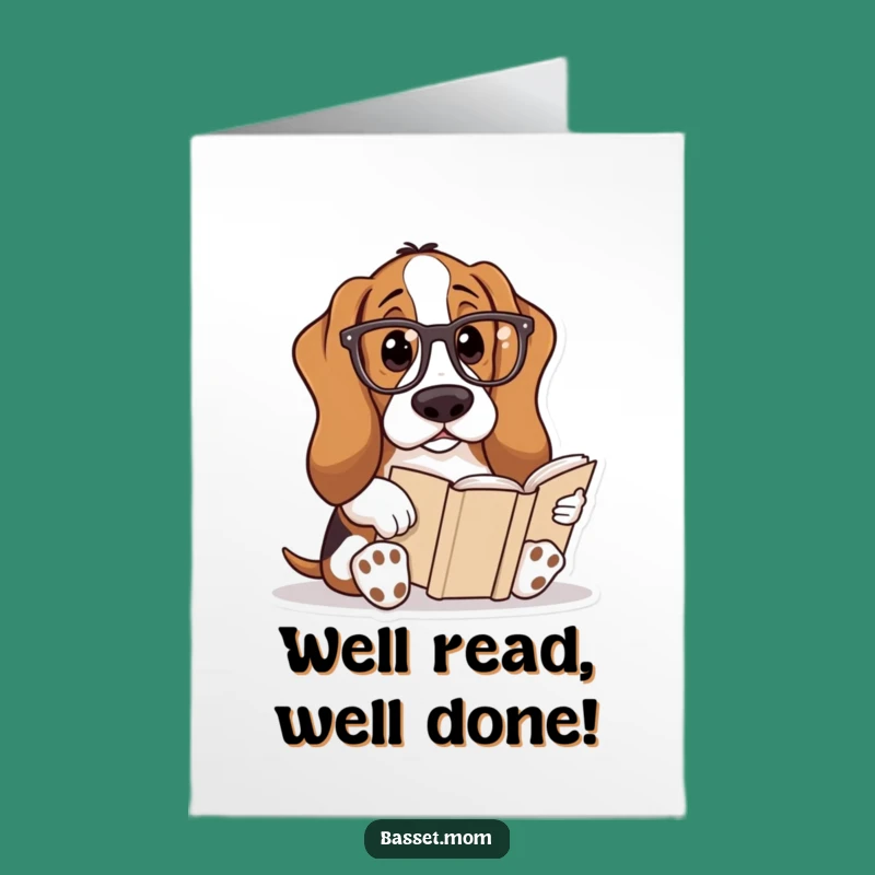Free Printable Bookworm Basset Congrats Card: Funny Dog Downloadable Gift