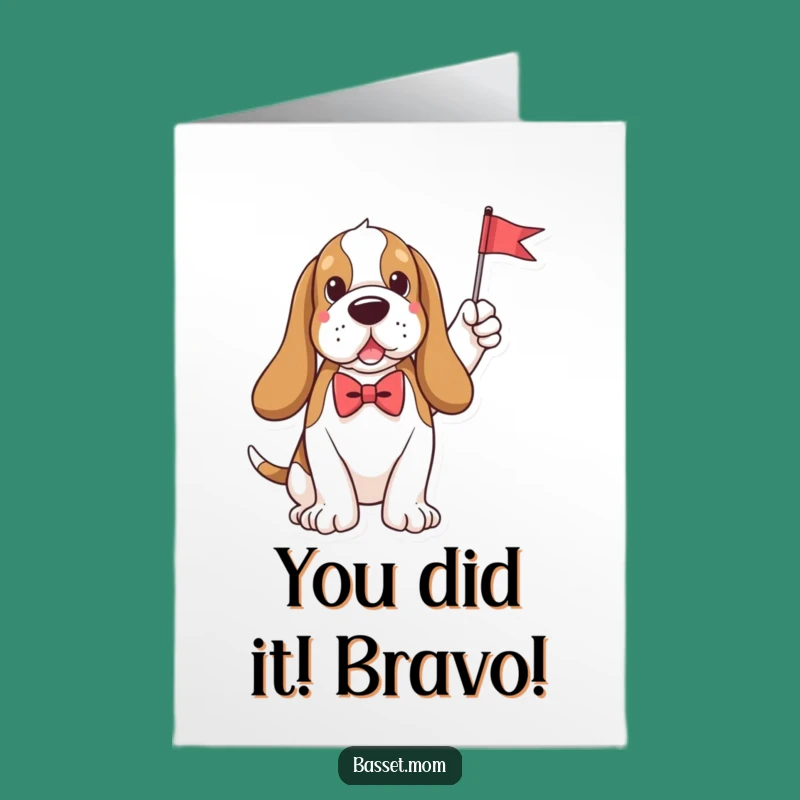 Free Printable Congrats Card: Dapper Basset Hound Bow Tie Flag - Celebrate Hilariously!
