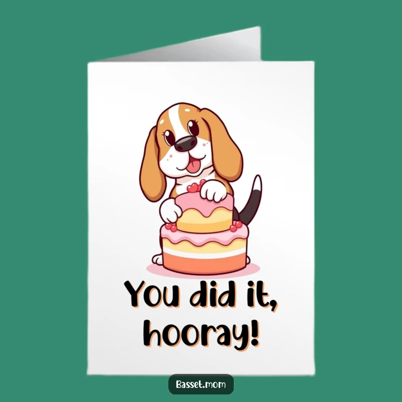 Basset Hound Congrats Card Free Printable: Balancing Cake Dog Downloadable for Any Win
