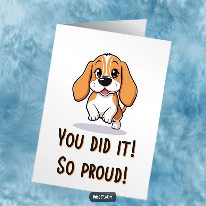 Funny Free Printable Congratulations Card: Mischievous Basset Hound winking slyly, perfect for sharing good news.