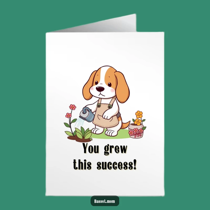 Free Printable Gardening Basset Congrats Card: Funny Dog Gardener Downloadable Gift