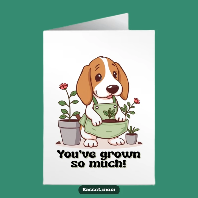 Free Printable Basset Hound Congrats Card: Gardener Hound, Planting Success!