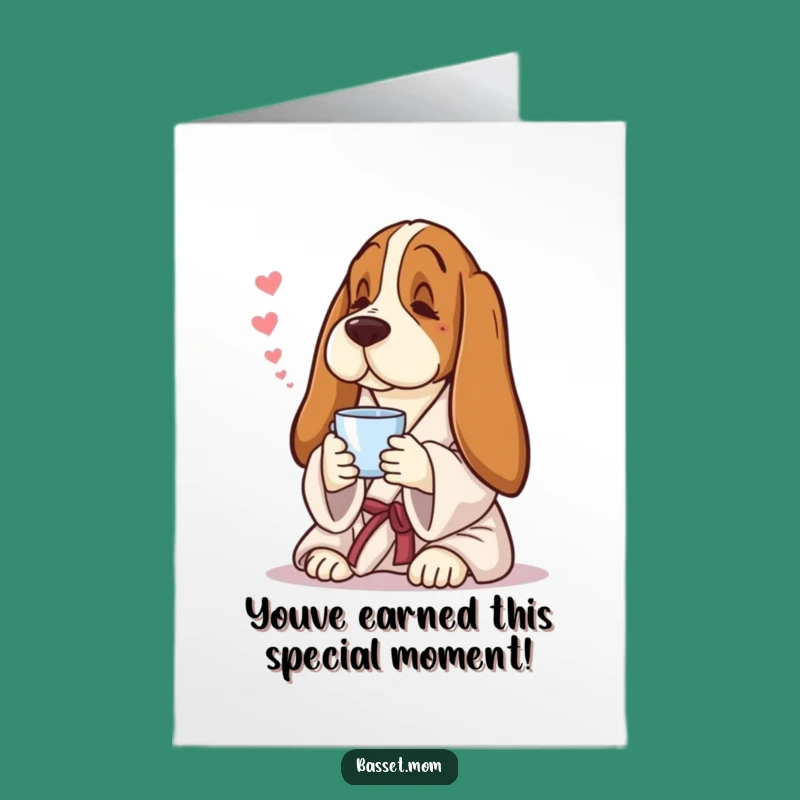 Free Printable Basset Hound Congrats Card: Elegant Tea Sipping Celebration Downloadable