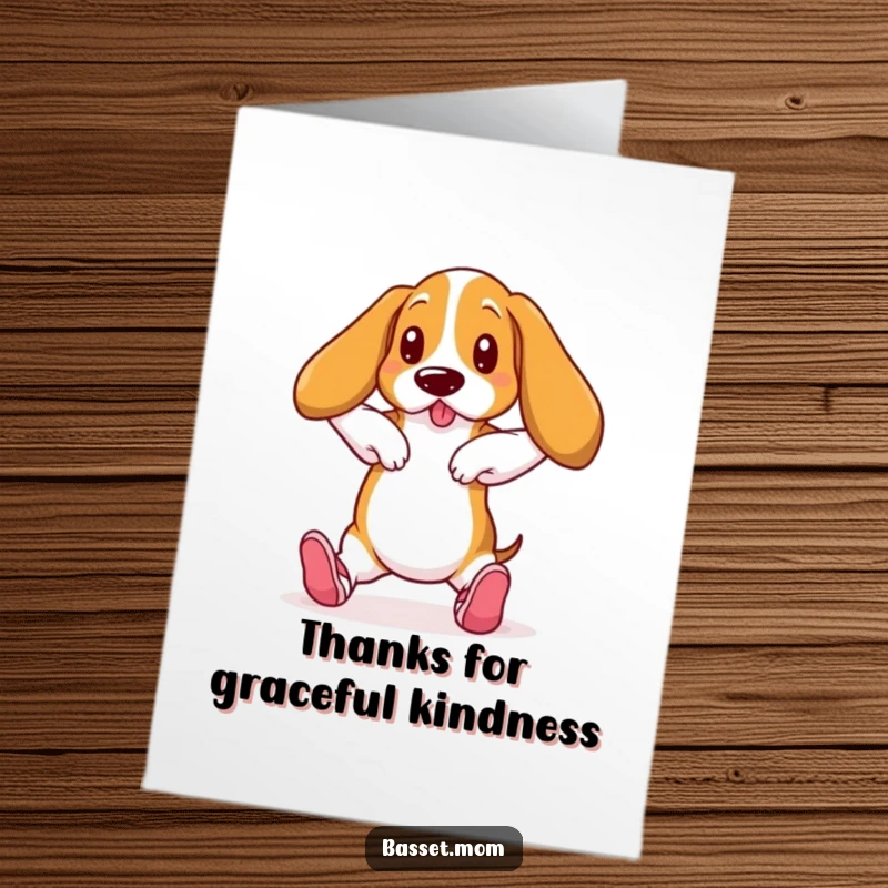 Funny Free Printable Thank You Card: Basset Hound in ballet slippers in a ballet pose, a lovely DIY gift.