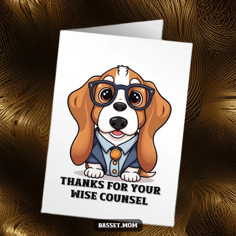 Funny Free Printable Thank You Card: A Basset Hound librarian peering over spectacles offers a quiet thank you.