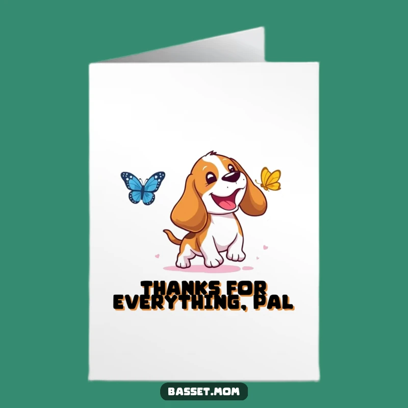 Free Printable Basset Hound Thank You Card: Funny Droopy Pup Butterfly Chase Express