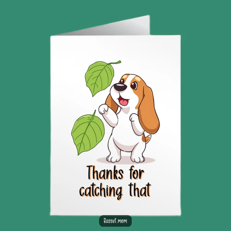 Free Printable Playful Basset Leaf Card - Grateful Funny Downloadable Gift with Autumn Vibes
