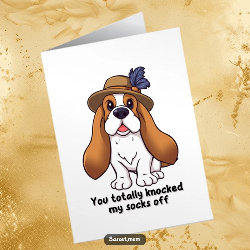 Funny Free Printable Thank You Card: Basset Hound in Feathered Hat Posing Dramatically to Say Thank You