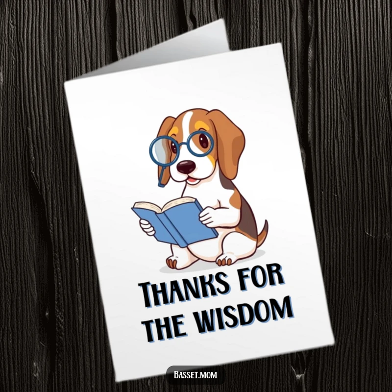 Funny Free Printable Thank You Card: A cello-playing basset hound wearing a monocle, engrossed in a tiny book.